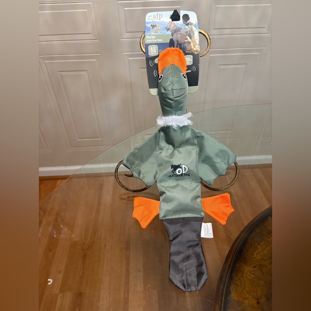 AFP 18" Duck Dog Toy w/3x Squeaker Green & Orange Durable  New
